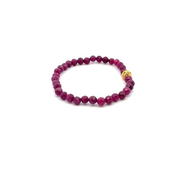 18K Gold Money Coin Ball Bracelet Gemstones Ruby July Birthstones Micro Faceted - Picture 3 of 4